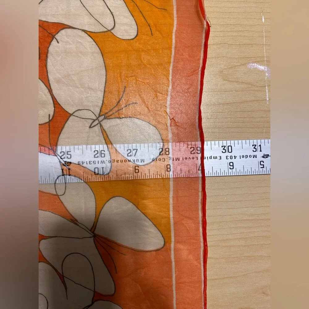 Vintage SILK Butterfly Sheer Scarf 29”x24” Orange